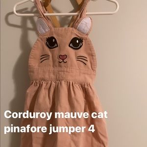 Corduroy pinafore mauve cat jumper size 4